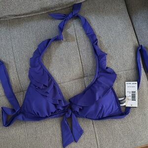 Kenneth Cole Purple Ruffle-Licious Banded Halter Bikini Size Medium cobalt